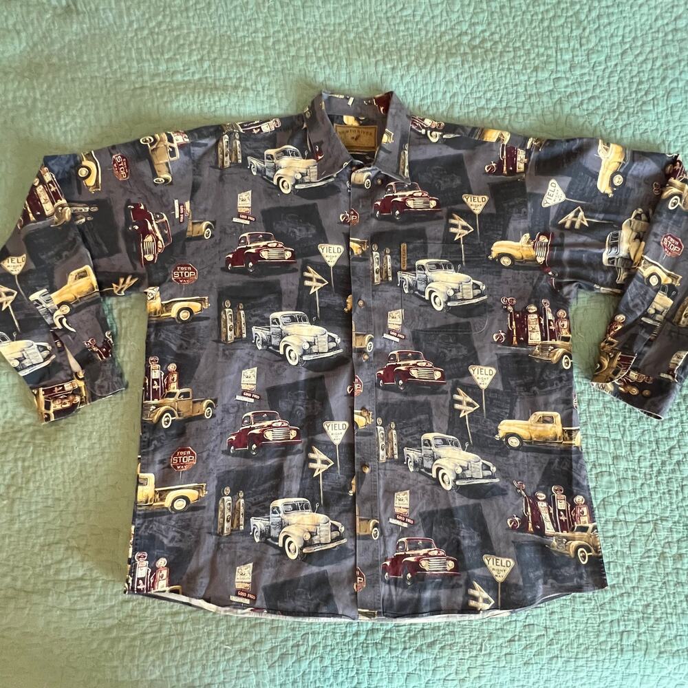 Vintage Classic Truck Shirt North River Button Up Long Sleeve Mens Sz XL